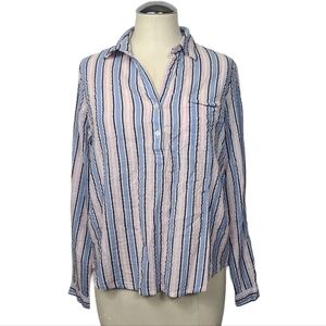 J. Crew Mercantile Seersucker Half Button Down Striped Long Sleeve Top S